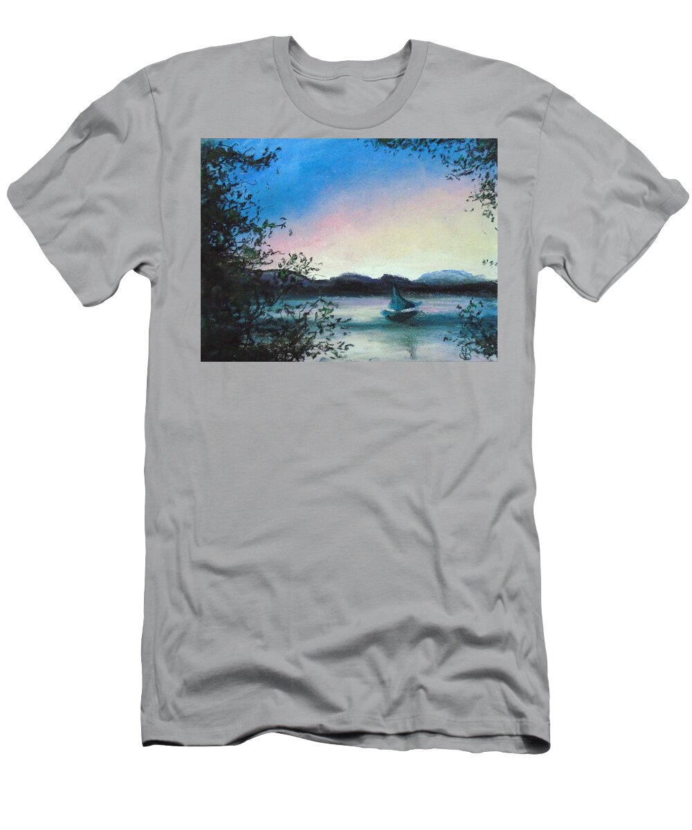 Landscape T-Shirt featuring the painting Happy Boat by Jen Shearer