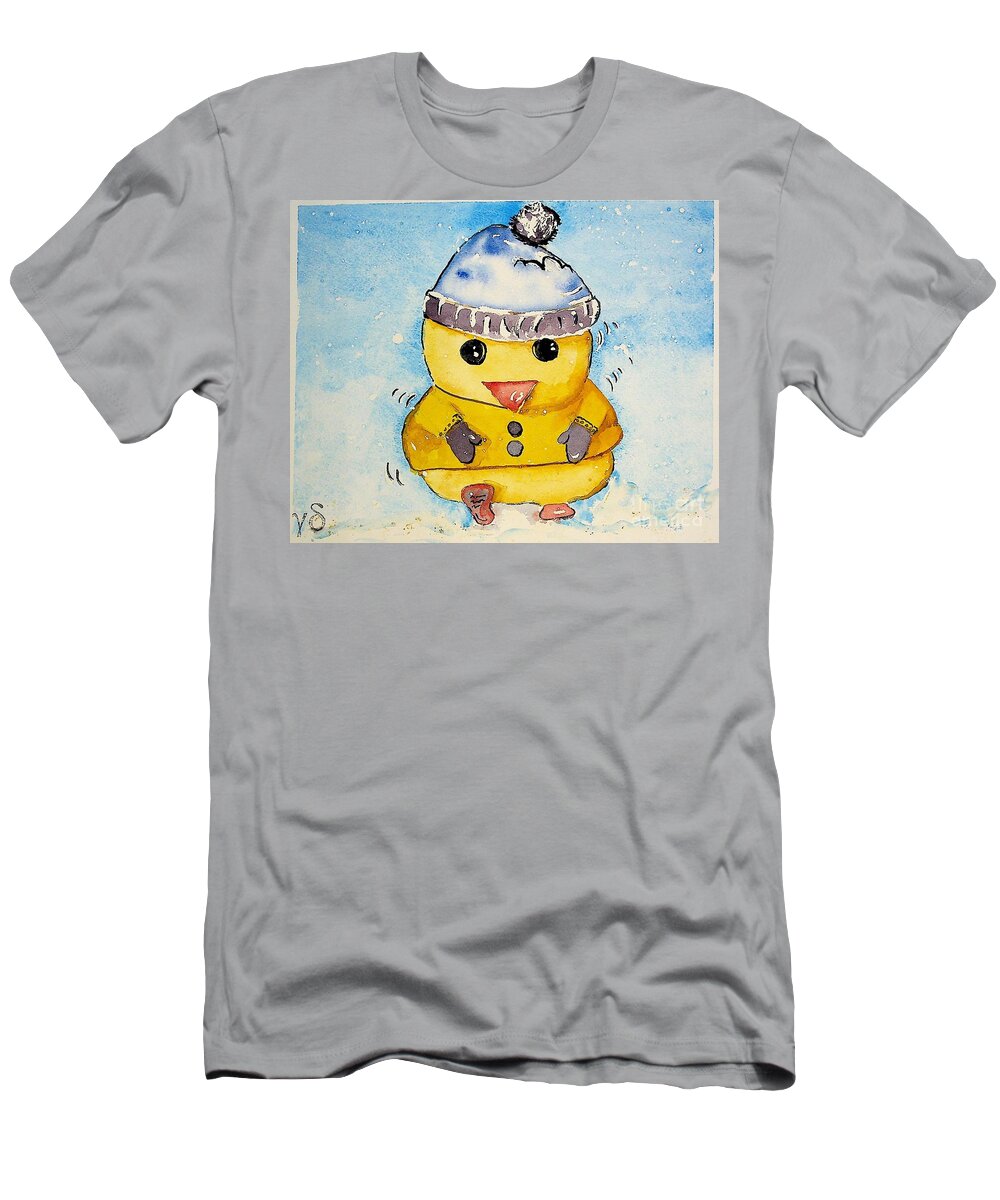 Happy T-Shirt featuring the painting Happy Duckie Winter by Valerie Shaffer