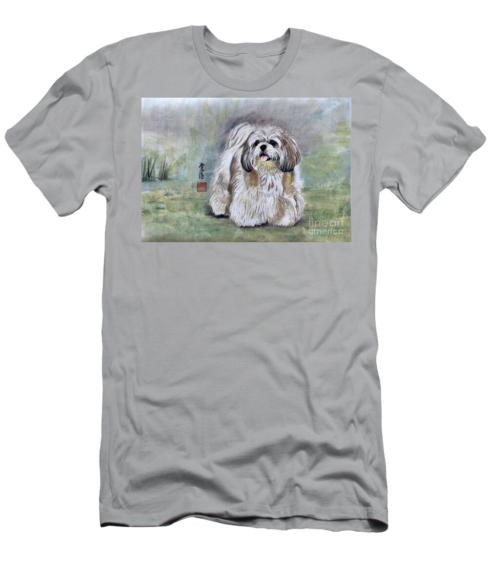 Puppy T-Shirt featuring the painting Happy Little Puppy by Carmen Lam