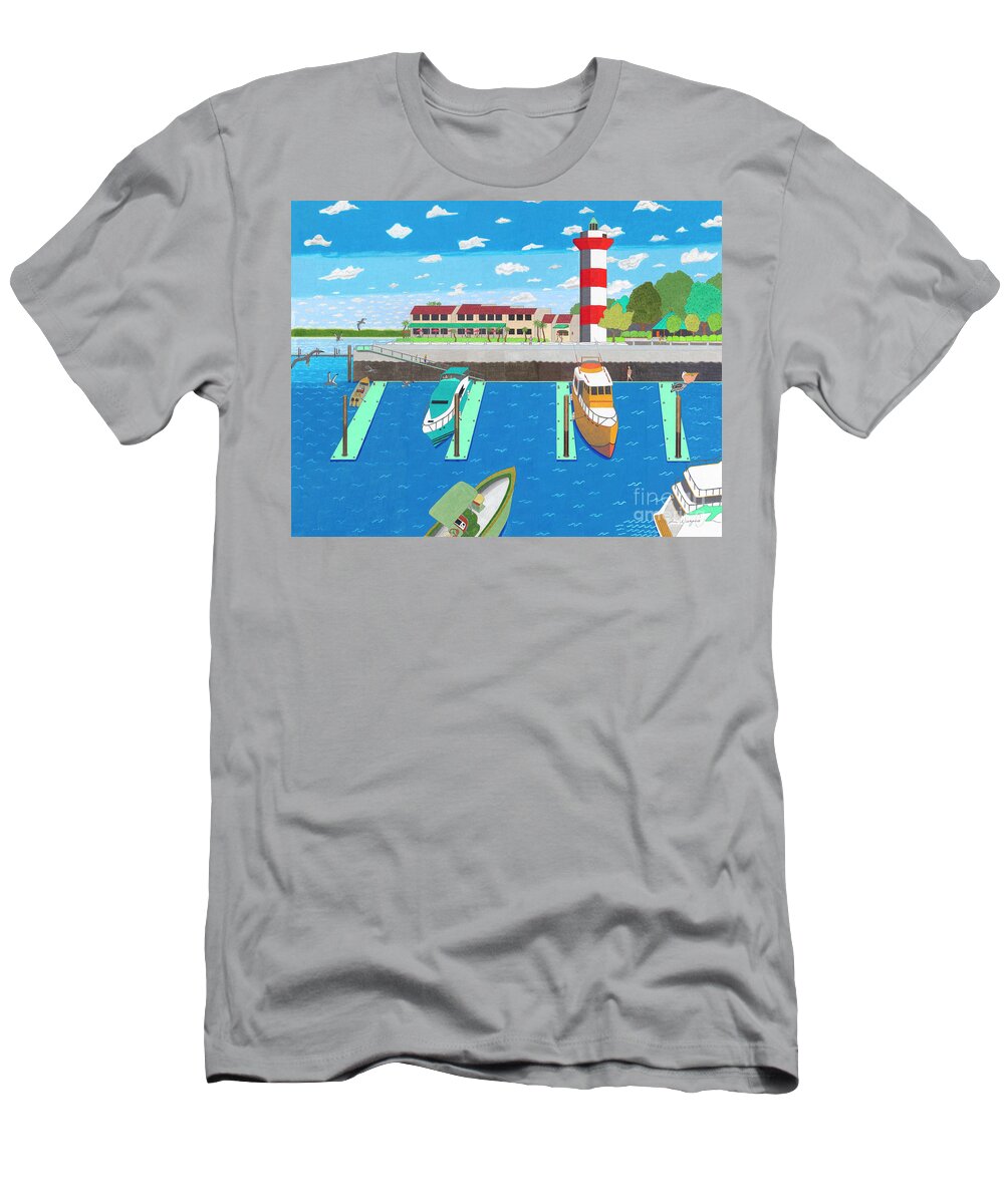 Harbor Town T-Shirt featuring the drawing Harbor Town by John Wiegand