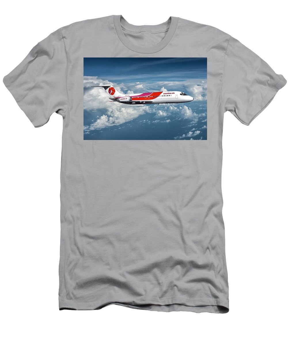 Hawaiian Airlines T-Shirt featuring the mixed media Hawaiian Airlines DC-9 Among the Clouds by Erik Simonsen
