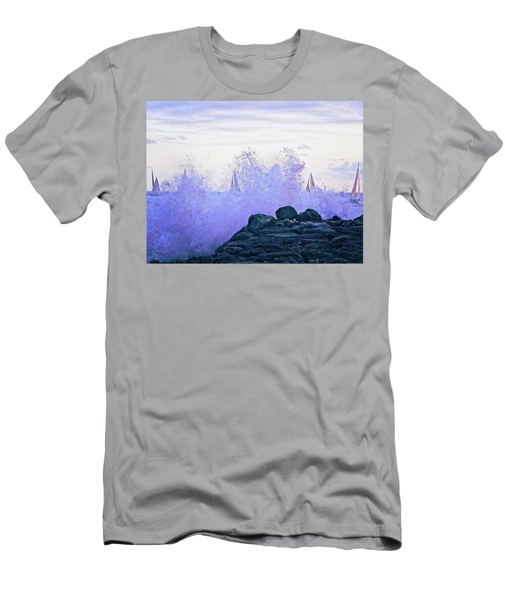 Surreal T-Shirt featuring the photograph Hawaiian Surf And Sails by David Desautel
