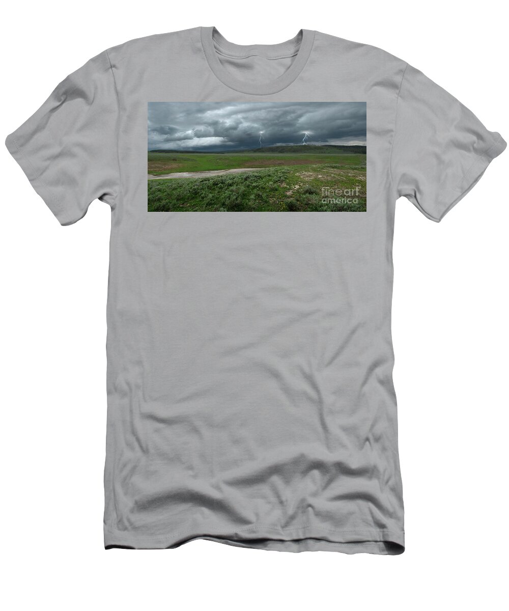Landscape T-Shirt featuring the photograph Hayden Valley Storm #1 by Sandra Bronstein