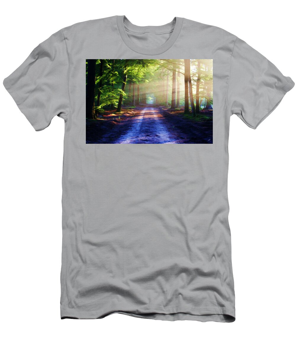 Landscape T-Shirt featuring the painting Hazy Forest Road - DWP1815297 by Dean Wittle