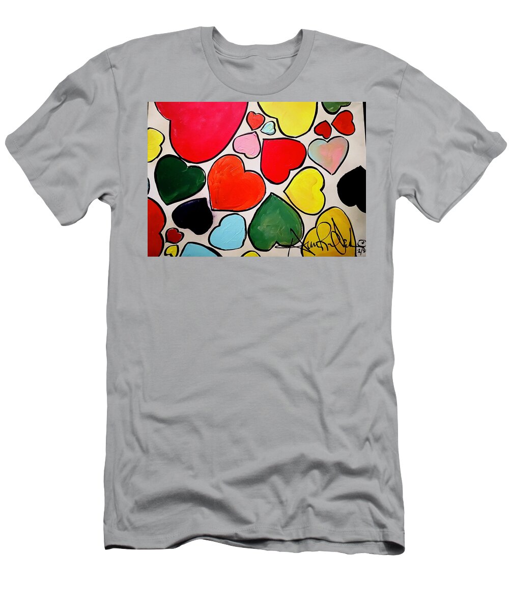  T-Shirt featuring the painting Hearts by Angie ONeal