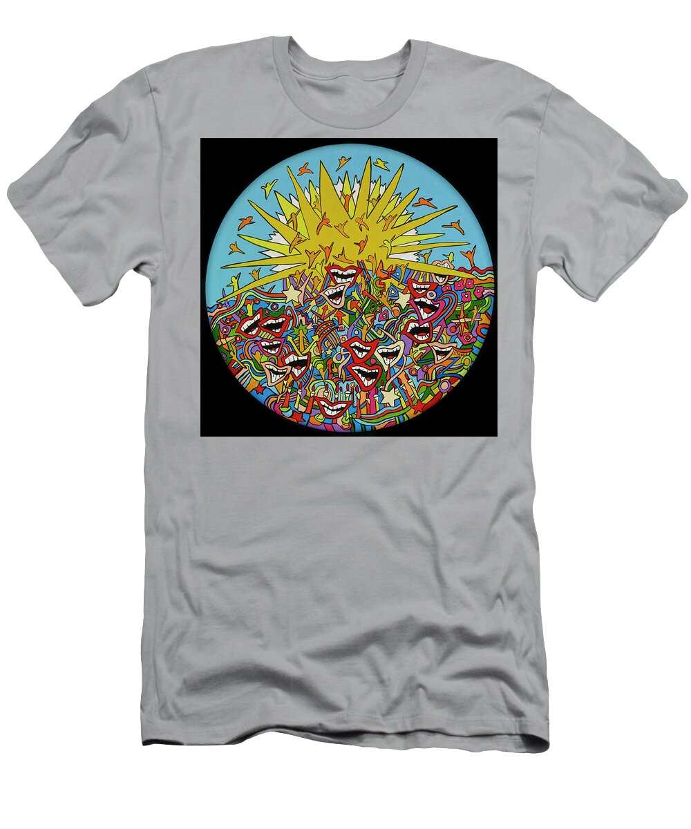 Sunshine Happy Faces Summer T-Shirt featuring the painting Hello Sunshine by Mike Stanko