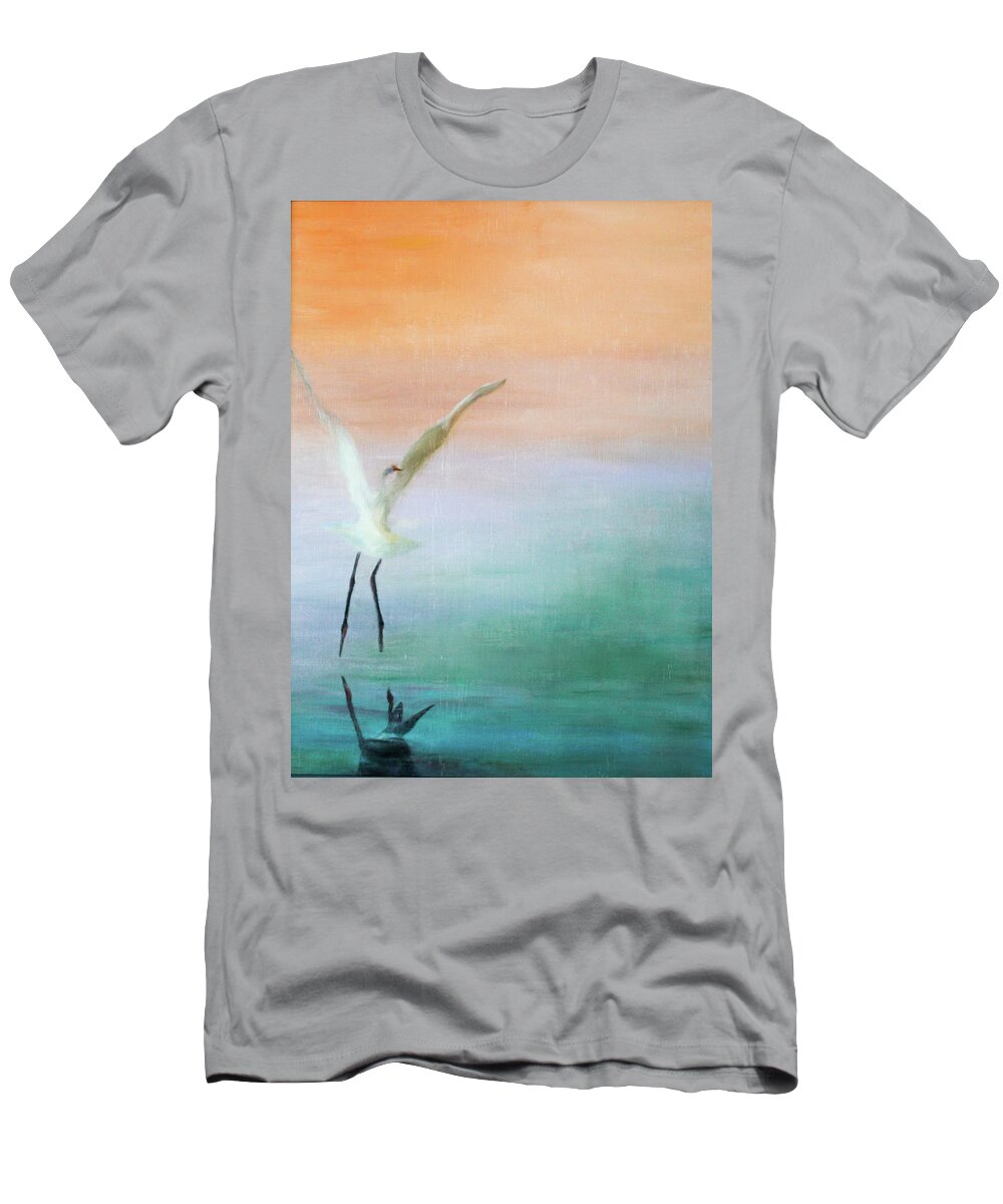 Heron T-Shirt featuring the painting Heron Landing by Tracy Hutchinson