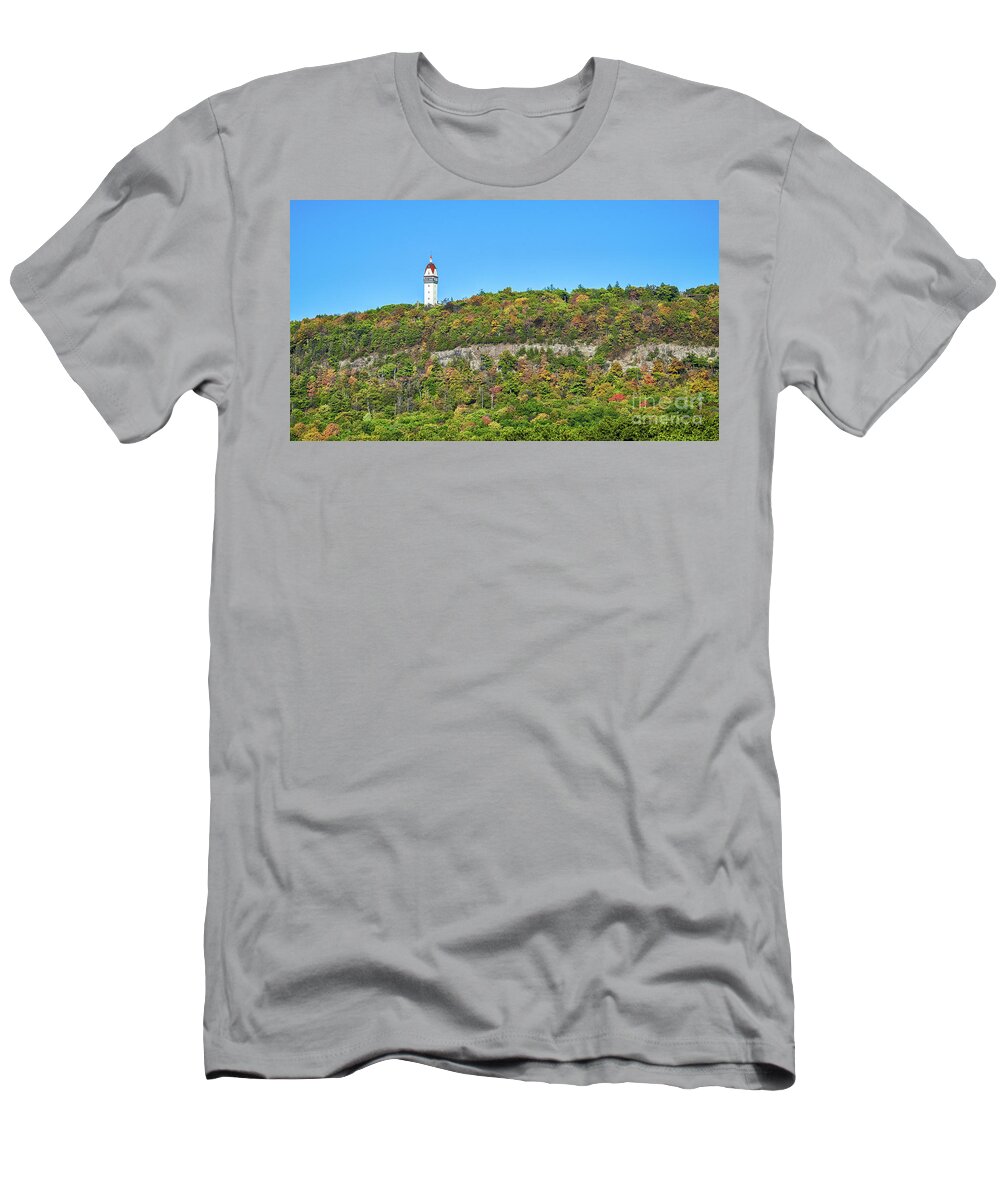 Talcott Mountain State Park T-Shirt featuring the photograph Heublein Tower in the Fall by Lorraine Cosgrove