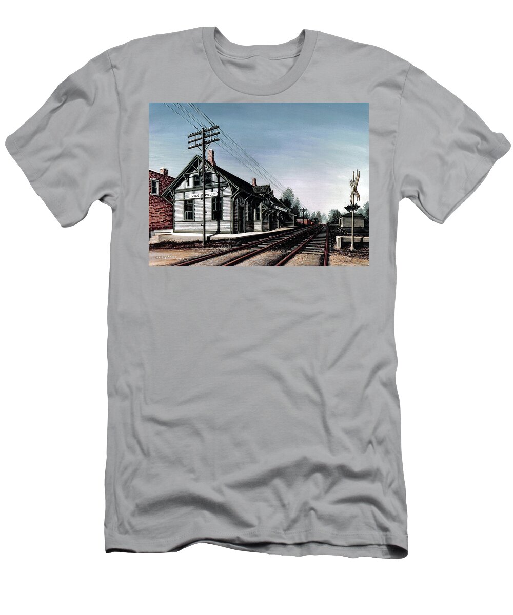 Architectural Landscape T-Shirt featuring the painting Higginsville Depot by George Lightfoot