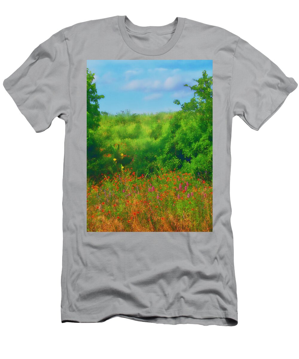 Hill Country Texas Scenic T-Shirt featuring the digital art Hill Country Texas Wildflower Fields by Pamela Smale Williams