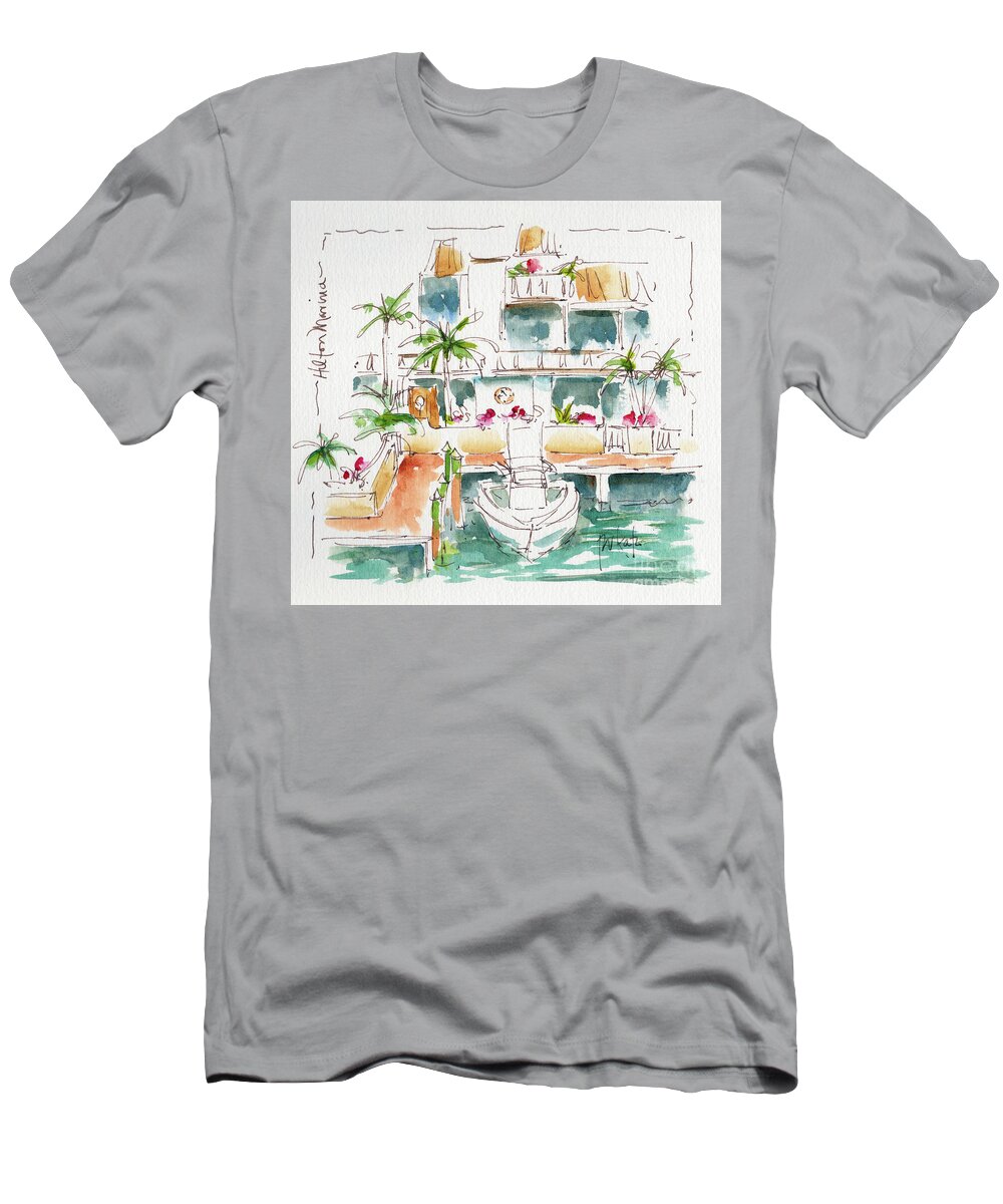 Impressionism T-Shirt featuring the painting Hilton Marina Fort Lauderdale by Pat Katz