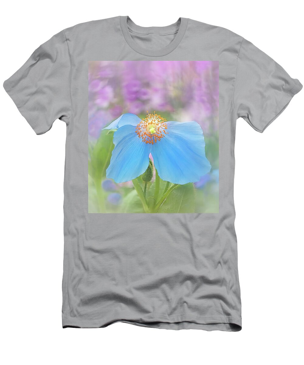 Poppy T-Shirt featuring the photograph Himalayan Blue Poppy - In The Garden by Sylvia Goldkranz
