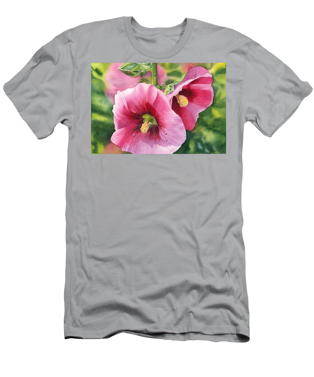 Hollyhock T-Shirt featuring the painting Hollyhock by Espero Art