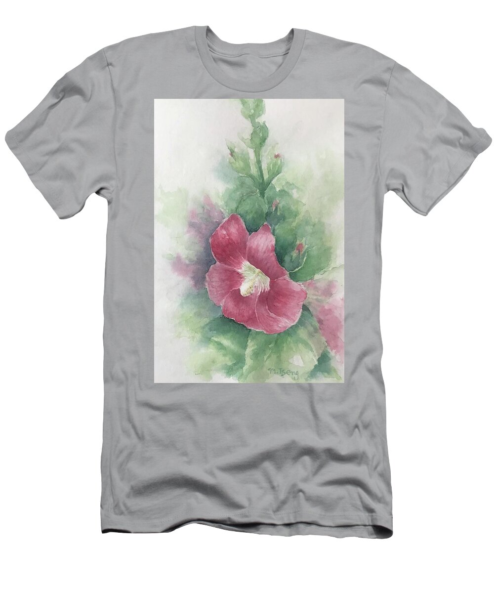 Hollyhocks T-Shirt featuring the painting Hollyhocks by Milly Tseng