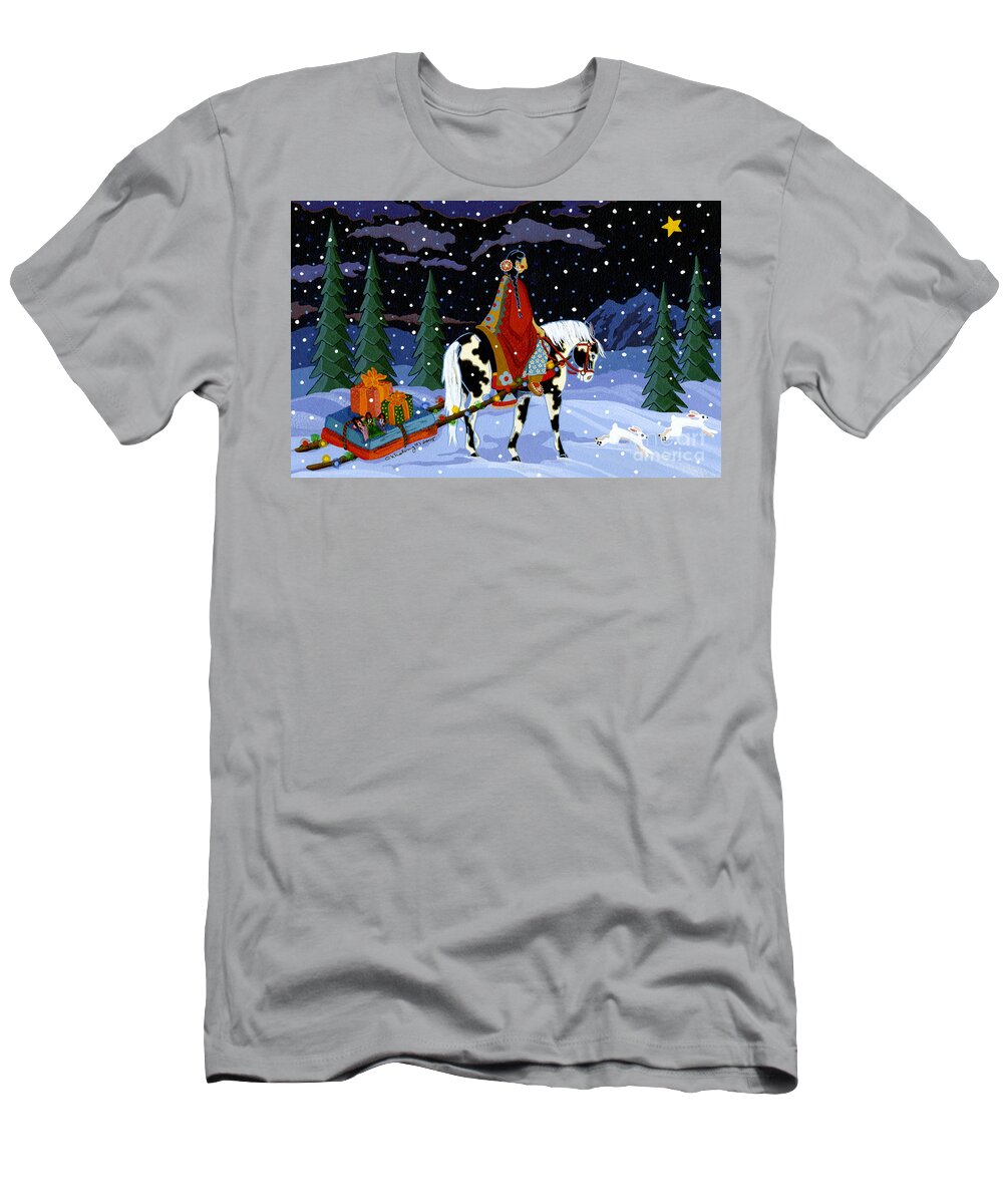 Chrstmas T-Shirt featuring the painting Home for the Holidays by Chholing Taha