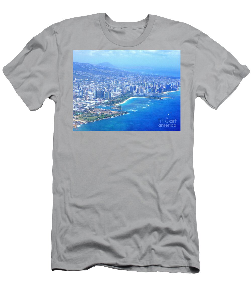 Honolulu T-Shirt featuring the photograph Honolulu and Waikiki from the Air by Mary Deal