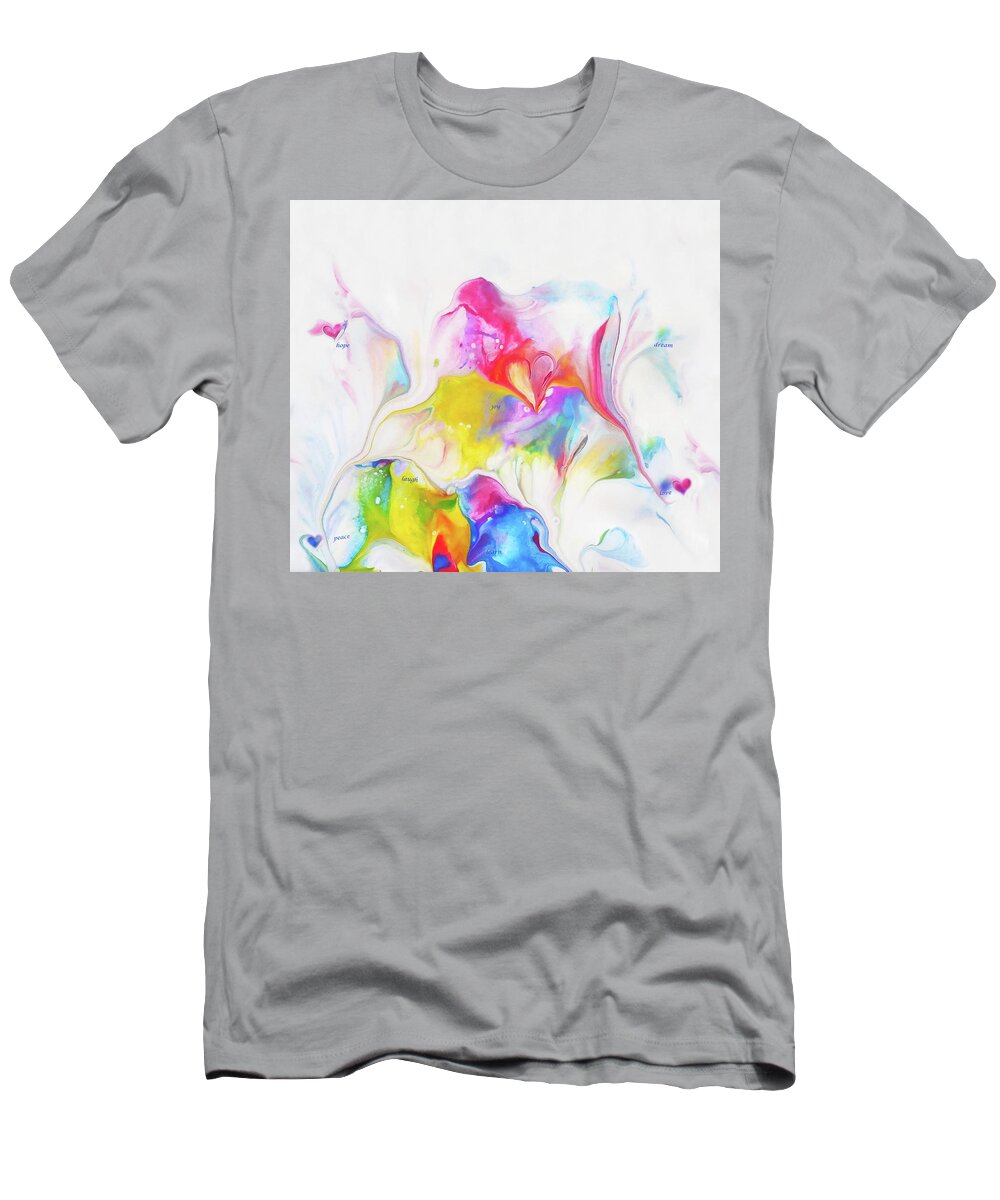 Colorful T-Shirt featuring the mixed media Hope Joy Love by Deborah Erlandson