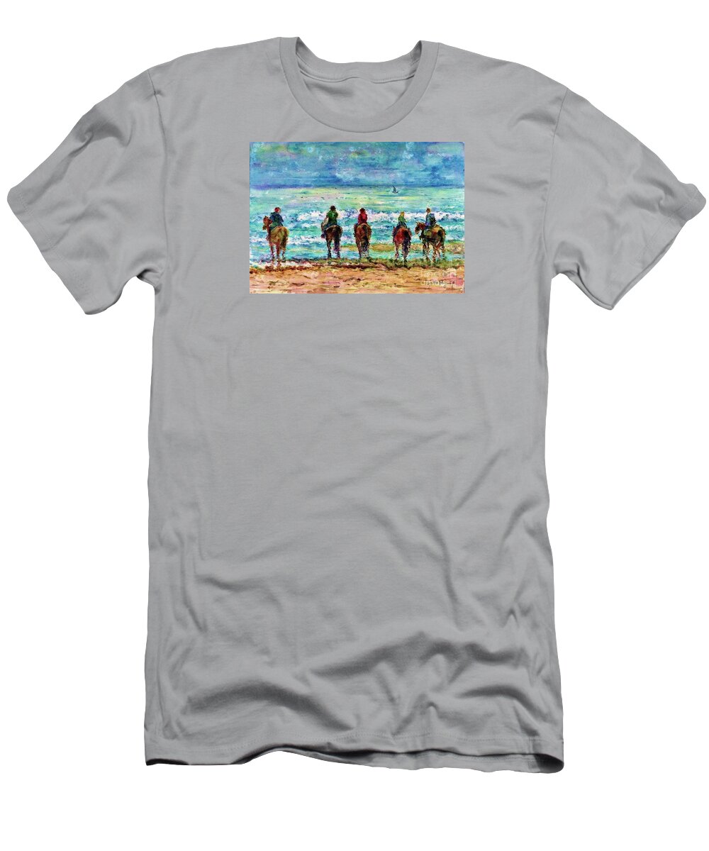 Horses T-Shirt featuring the painting Horseback Beach Memories by Cynthia Pride