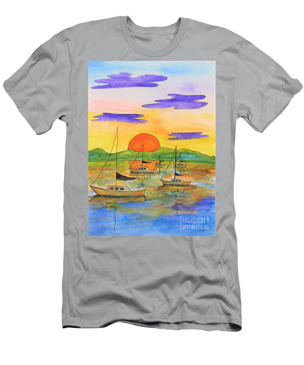 Hudson River T-Shirt featuring the painting Hudson River Sunset by Irene Czys