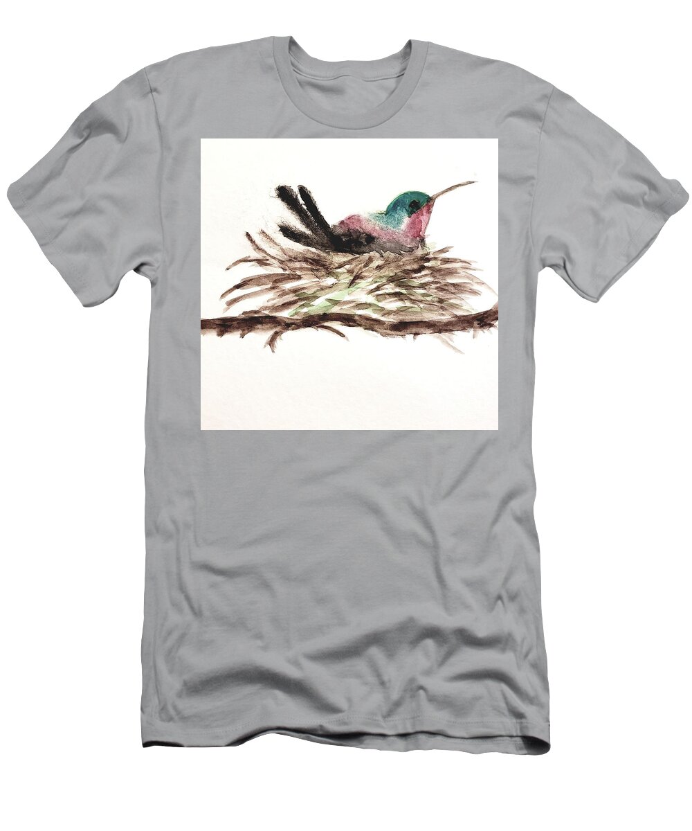  T-Shirt featuring the painting Hummingbird Divine Feminine by Margaret Welsh Willowsilk
