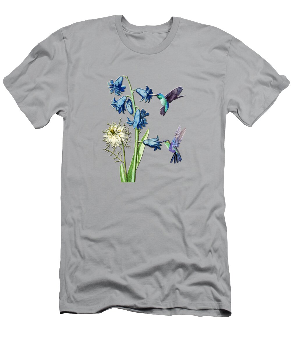 Spanish Bluebells T-Shirt featuring the digital art Hummingbirds Sipping Nectar by HH Photography of Florida