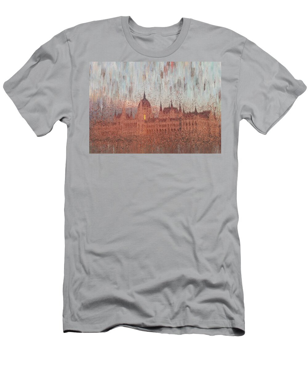 Budapest T-Shirt featuring the painting Hungarian Parliament Building by Alex Mir