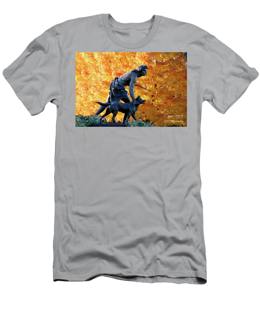 Fall T-Shirt featuring the photograph Hunter with Dog by Mariarosa Rockefeller
