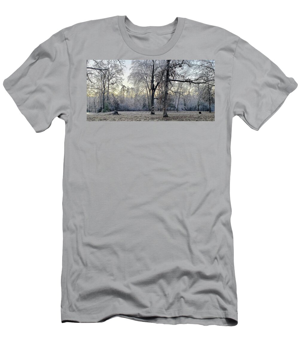 Historic T-Shirt featuring the photograph Icy Morning at Silverbrook Gateway by GeeLeesa