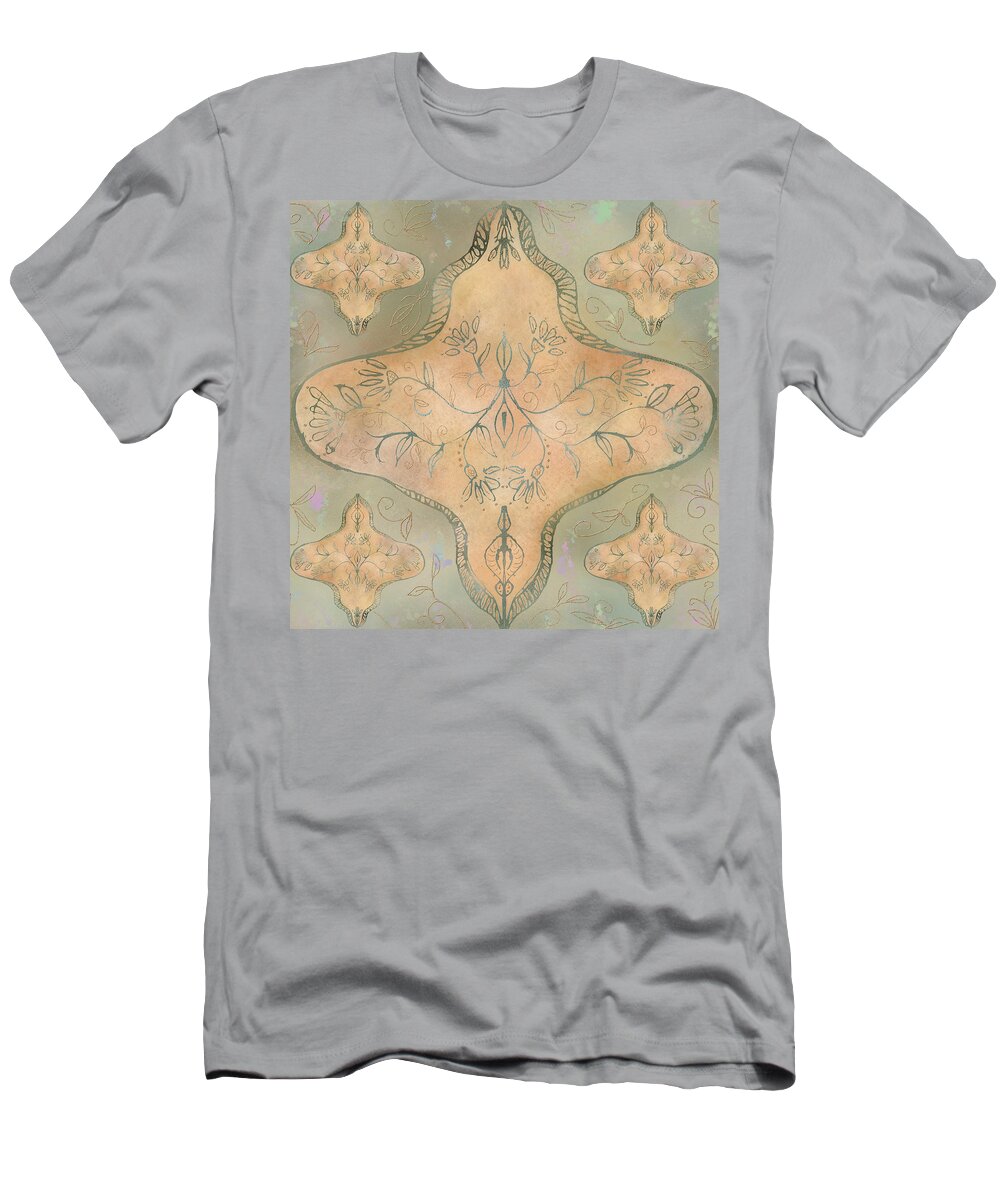 Seamless Repeat T-Shirt featuring the digital art India 3 Green and Gold by Sand And Chi