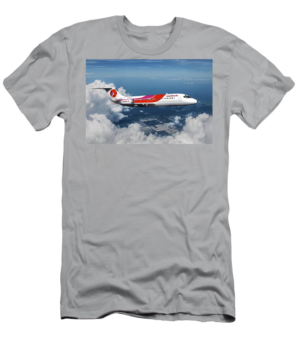 Hawaiian Airlines T-Shirt featuring the mixed media Inflight View of a Hawaiian Airlines DC-9 by Erik Simonsen