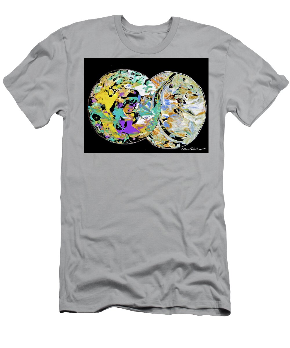 Wall Art T-Shirt featuring the painting Interplanetary Dance - Horizontal by Ellen Palestrant