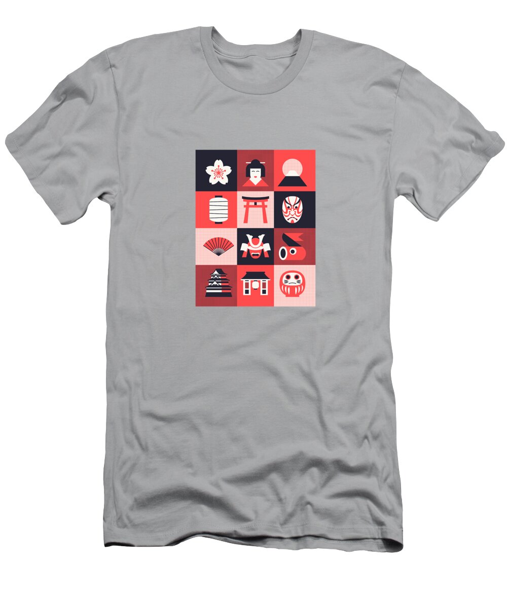 Japan T-Shirt featuring the digital art Japan Pattern - Mono Red by Organic Synthesis