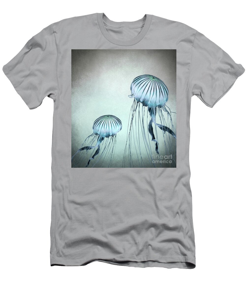 Jellyfish T-Shirt featuring the mixed media Jellyfish Dance by Lucie Dumas