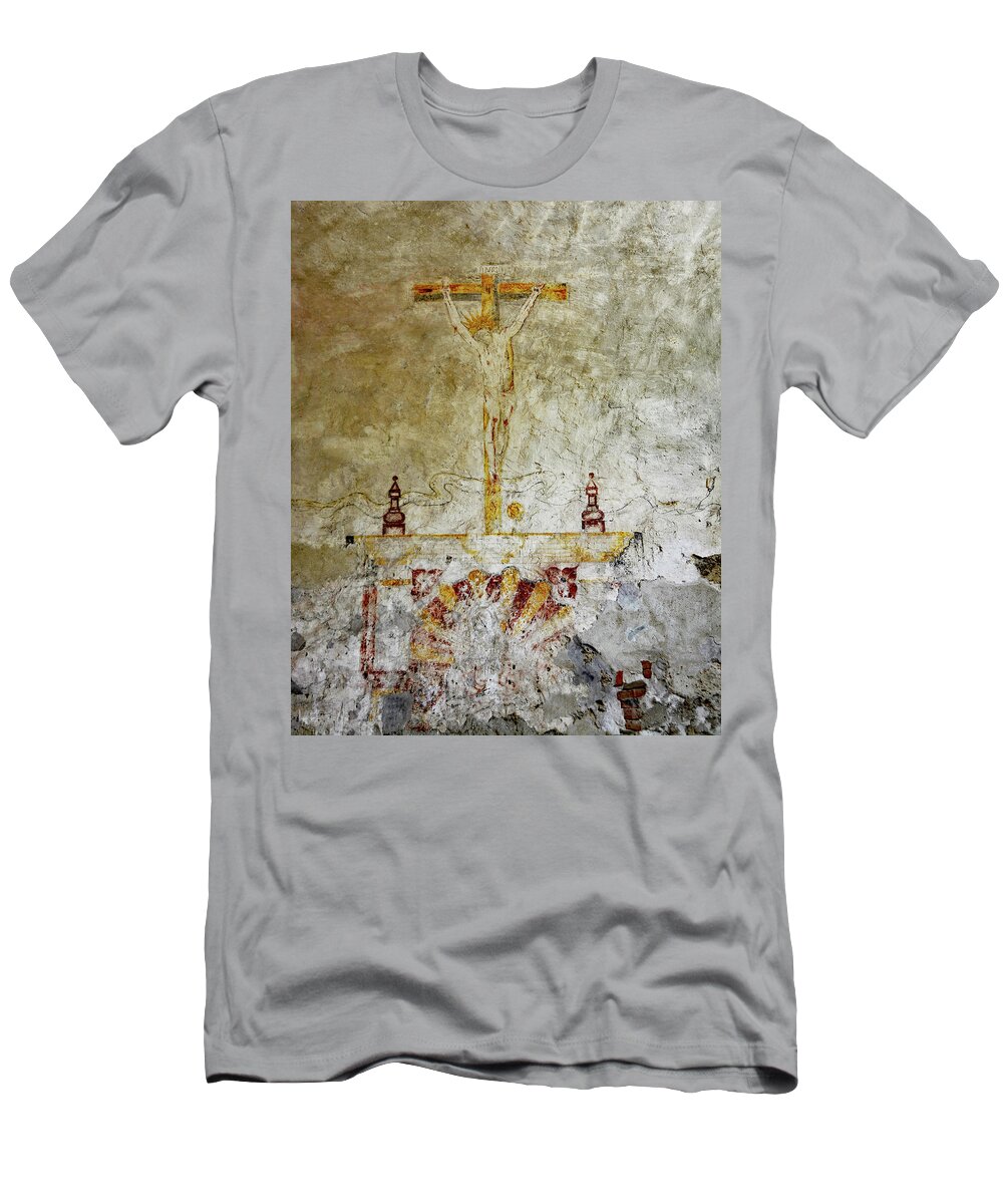 Jesus On The Cross T-Shirt featuring the photograph Jesus on the Cross Fresco by Ben Prepelka