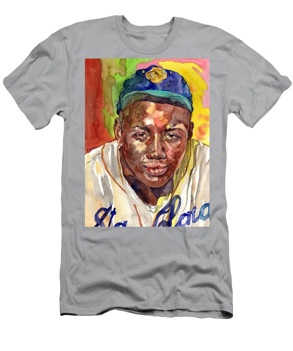 Josh Gibson T-Shirt featuring the painting Josh Gibson Portrait by Suzann Sines