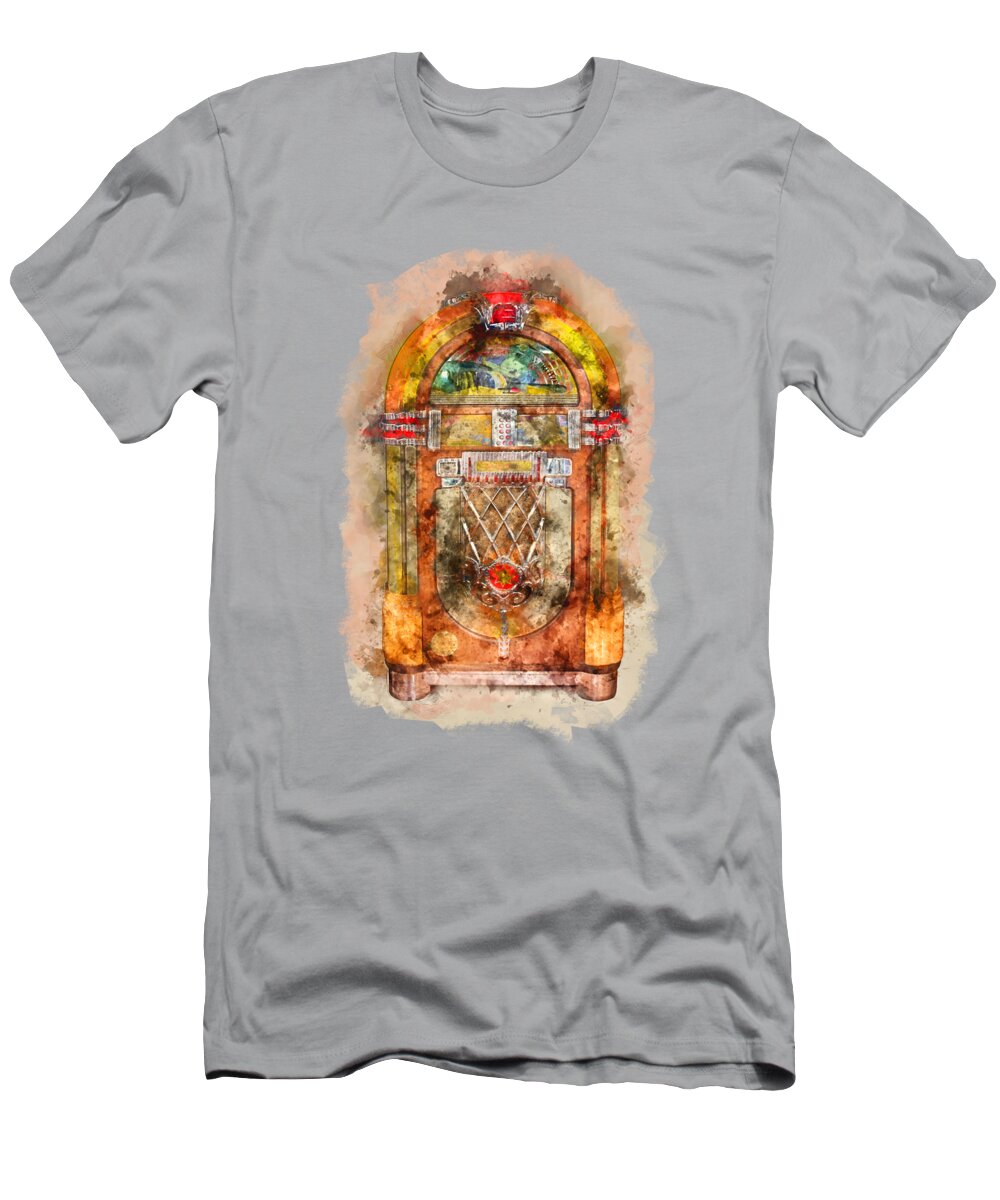 Jukebox T-Shirt featuring the painting Jukebox watercolor by Delphimages Photo Creations