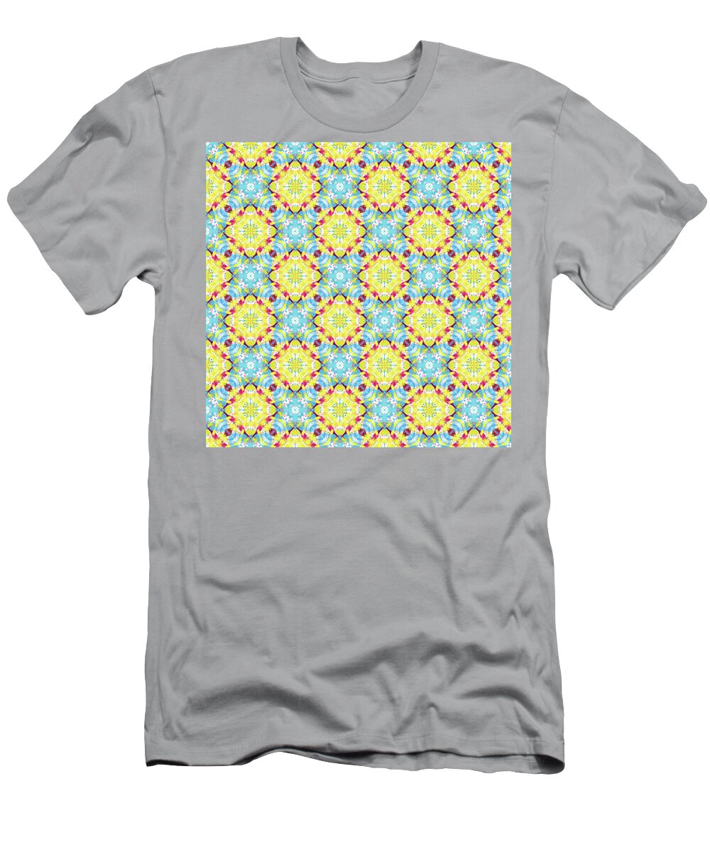 Face Masks T-Shirt featuring the digital art Kaleidoscopic Aqua and Yellow Abstract Diamonds by Marianne Campolongo