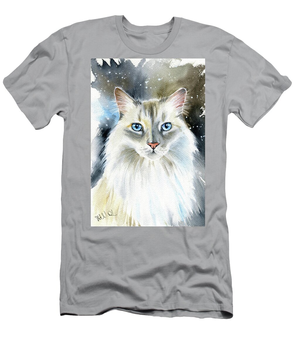 Cat T-Shirt featuring the painting Kate Fluffy Cat Painting by Dora Hathazi Mendes