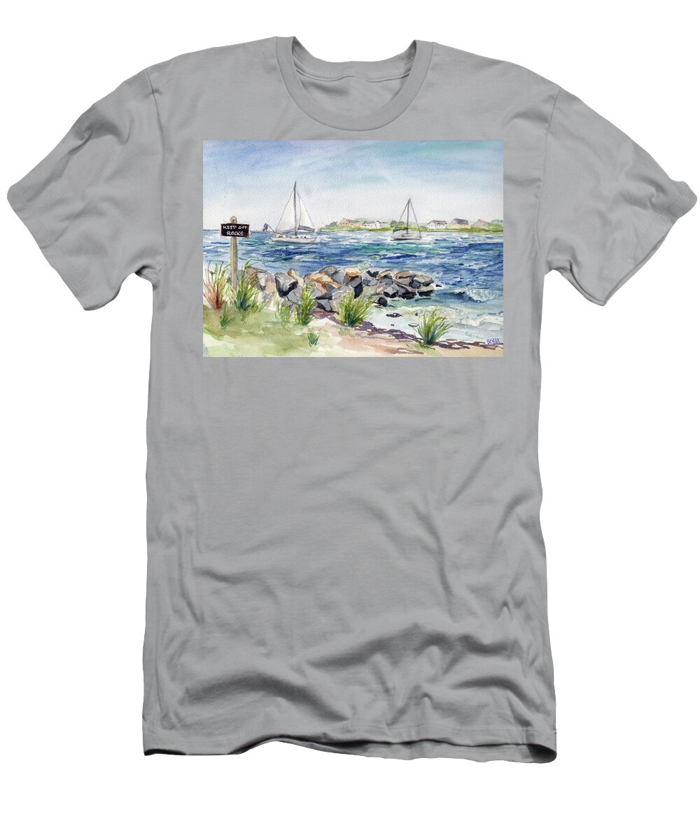 Sail Boats T-Shirt featuring the painting Keep Off the Rocks by Clara Sue Beym