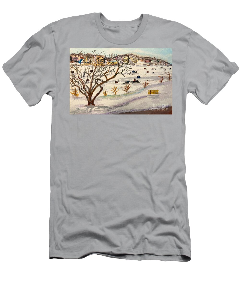 Barrie T-Shirt featuring the painting Kempenfelt Bay in Winter by Monika Shepherdson