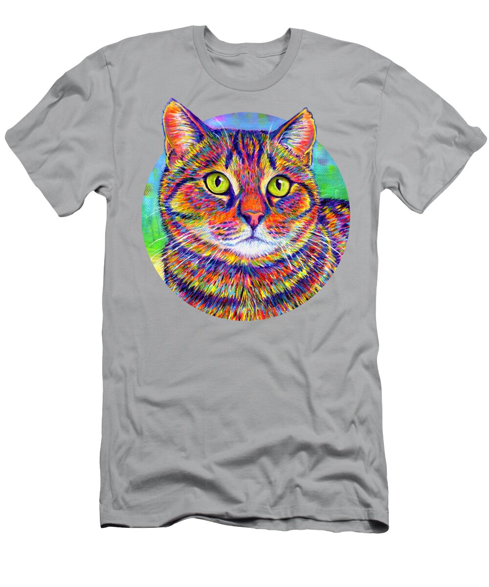 Brown Tabby Cat T-Shirt featuring the painting Kevin the Colorful Brown Tabby Cat by Rebecca Wang