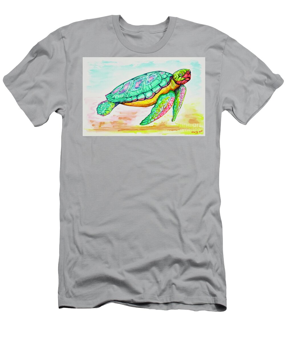 Key West T-Shirt featuring the painting Key West Turtle 2 2021 by Shelly Tschupp