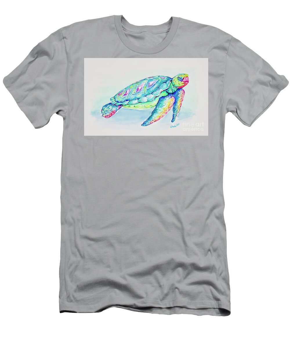 Turtle T-Shirt featuring the painting Key West Turtle 2021 by Shelly Tschupp
