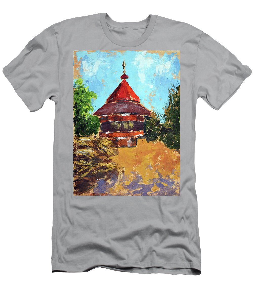 Konkan Series T-Shirt featuring the painting Konkan series - Ganesh temple, Devrukh, India by Uma Krishnamoorthy