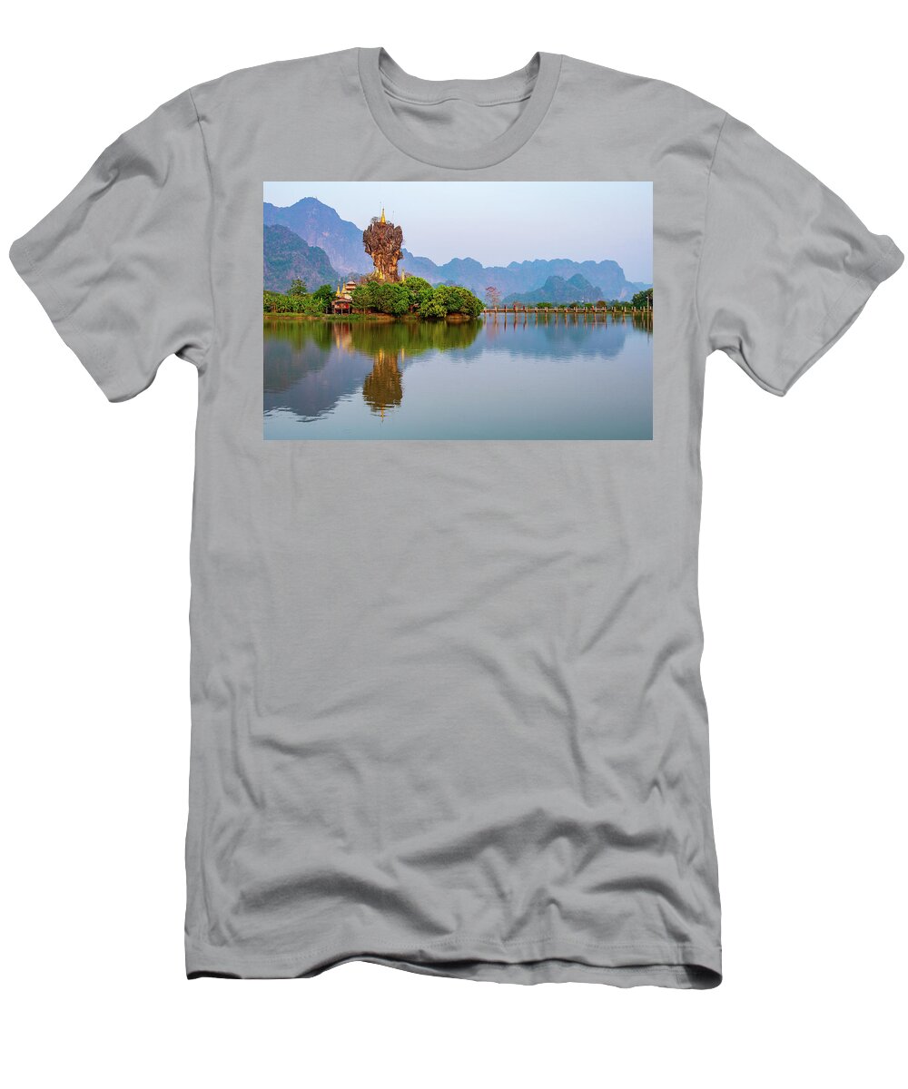 Hpaan T-Shirt featuring the photograph Kyauk Kalap Monastery by Arj Munoz