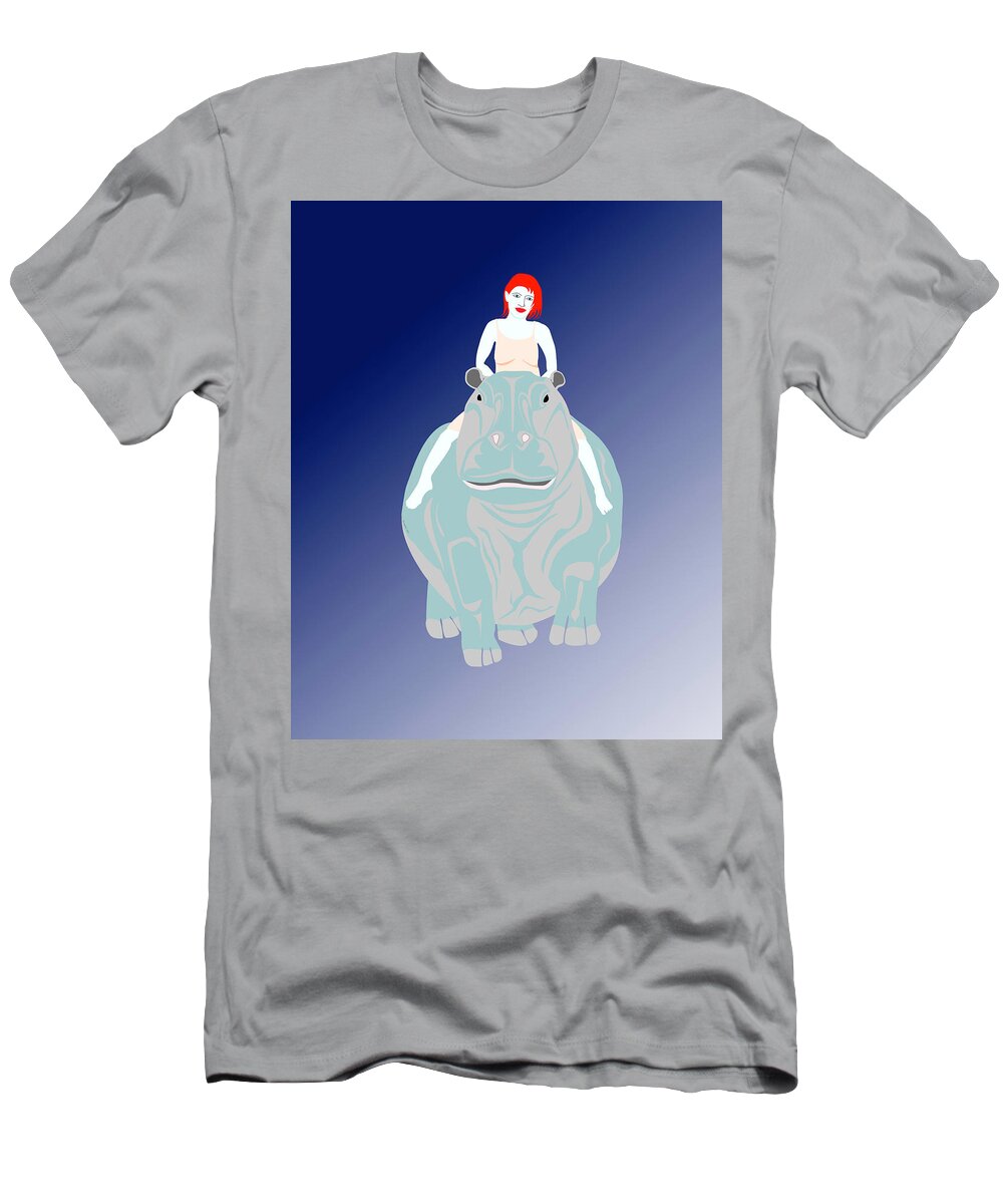 Hippo T-Shirt featuring the digital art Lady Riding Hippo by Teresamarie Yawn