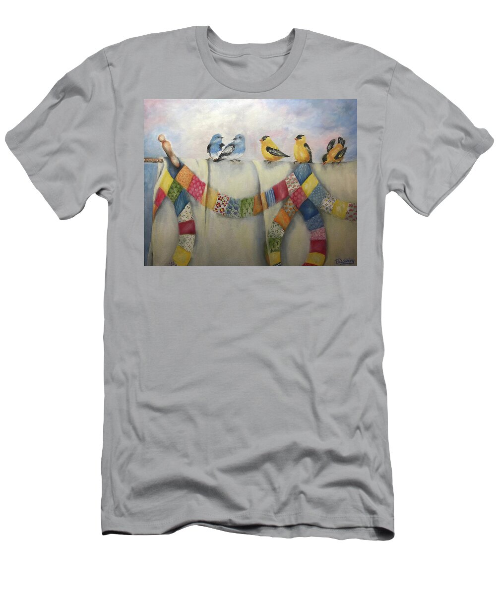 Birds T-Shirt featuring the painting Laundry Day by Barbara Landry