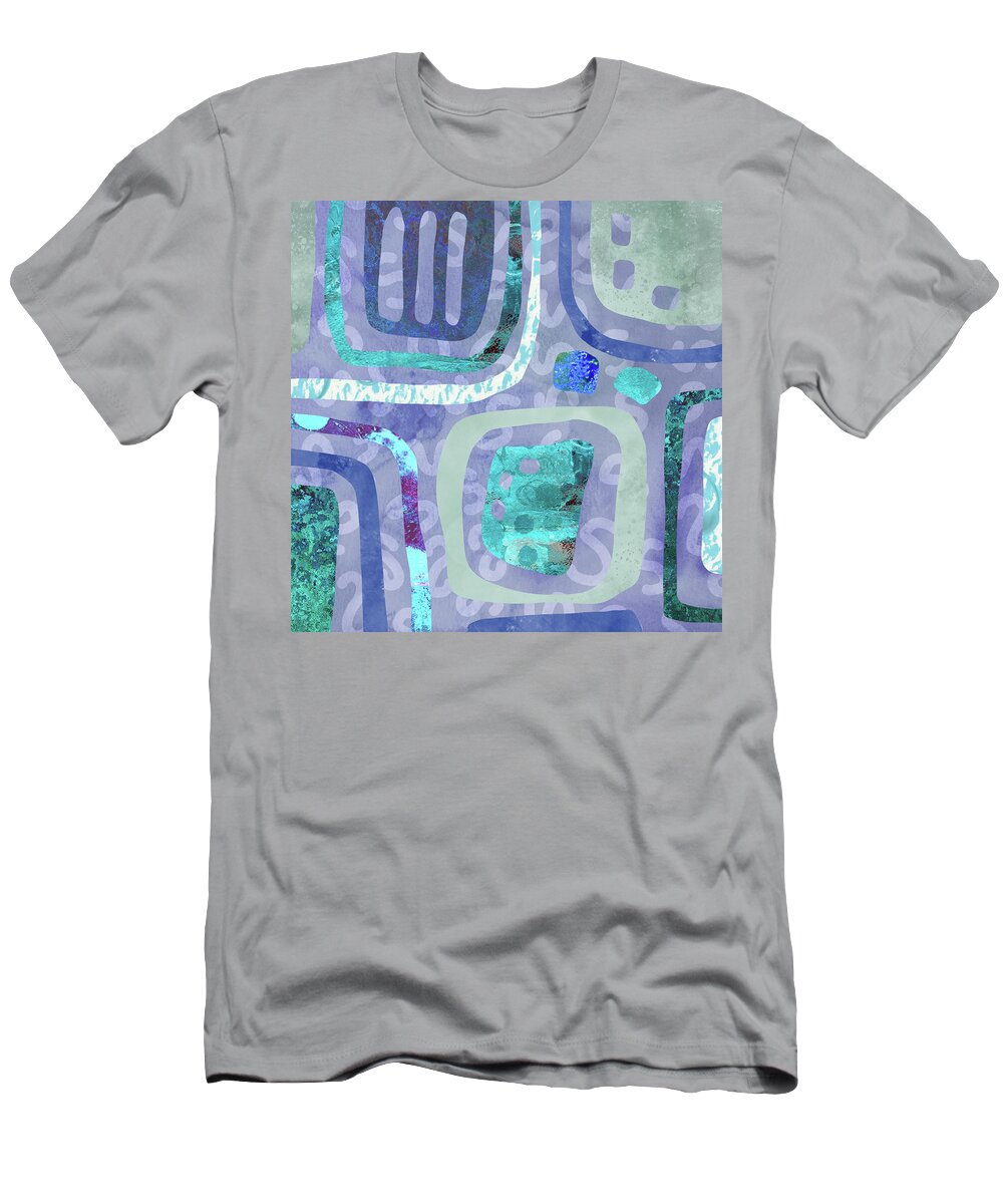 Lavender T-Shirt featuring the mixed media Lavender Green Boxes by Nancy Merkle