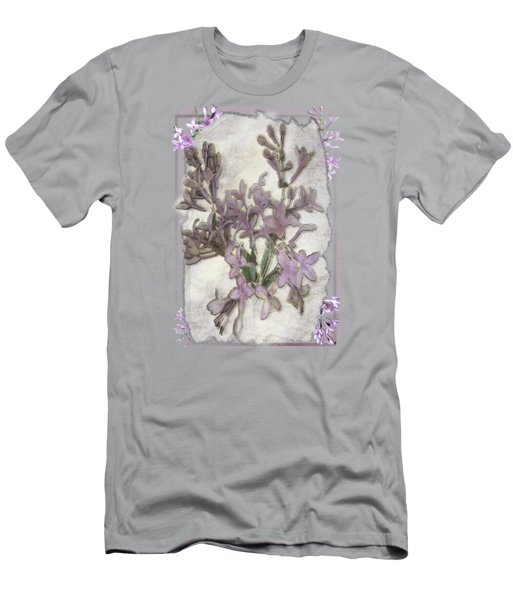Lavender T-Shirt featuring the digital art Lavender Lilac Fossil Floral Design by Delynn Addams