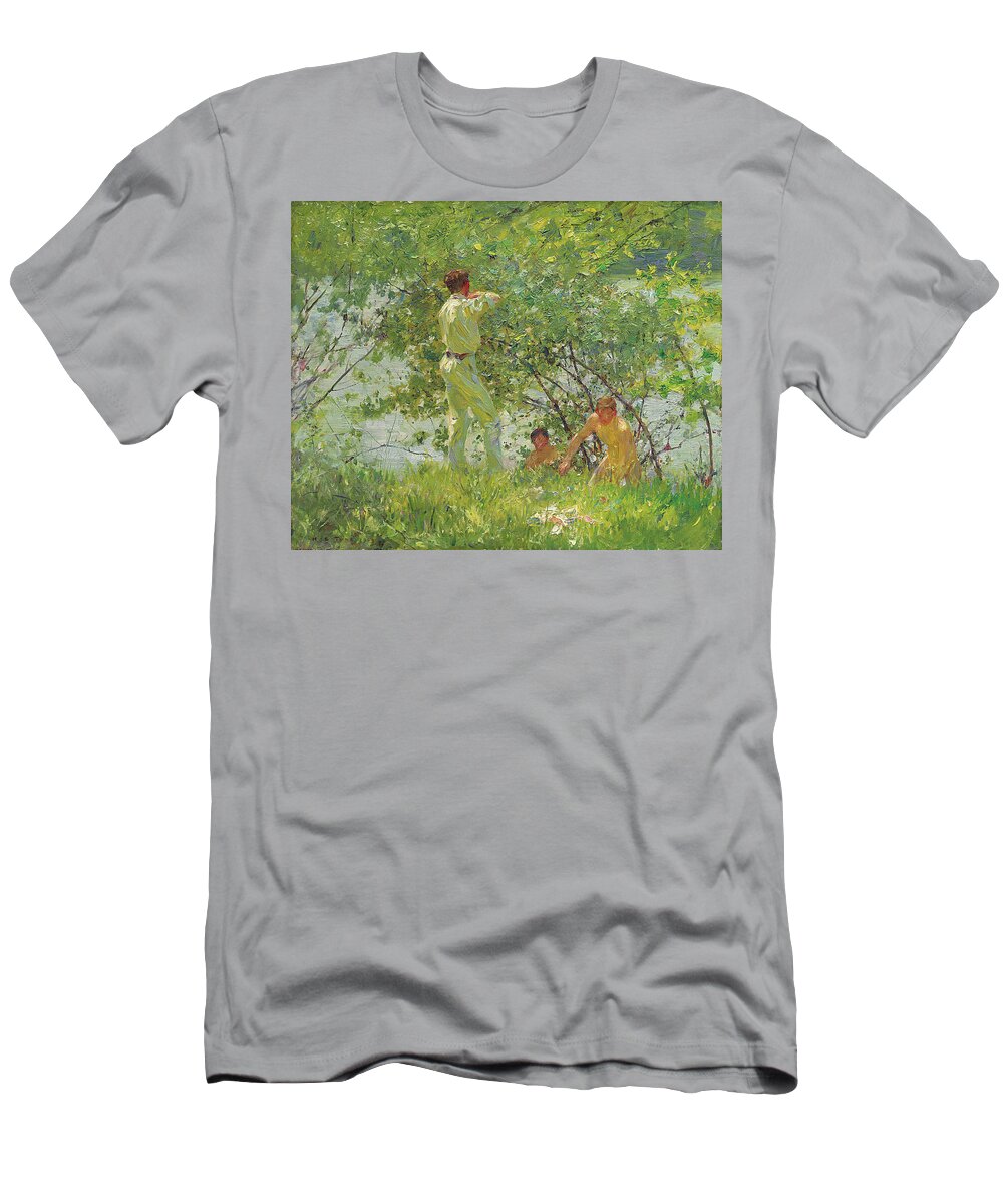 Henry Scott Tuke T-Shirt featuring the painting Leafy June by Henry Scott Tuke
